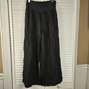 Saga Italy Womens Black Linen Wide Leg Pants Small